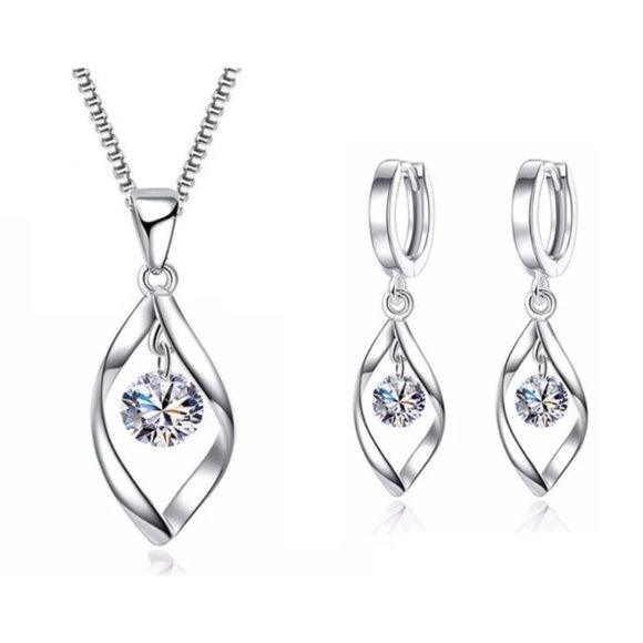 Jewelry - ❤️ Earrings And Necklace Tear Drop Woman 925 Sterling Silver Pendant Set Day